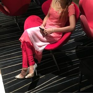 Pink and White Ombre Dress with Floral Detail